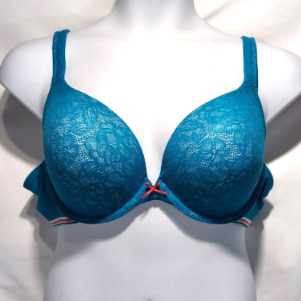 Like NEW Lane Bryant Cacique Lace Boost Plunge Teal Bra 44B